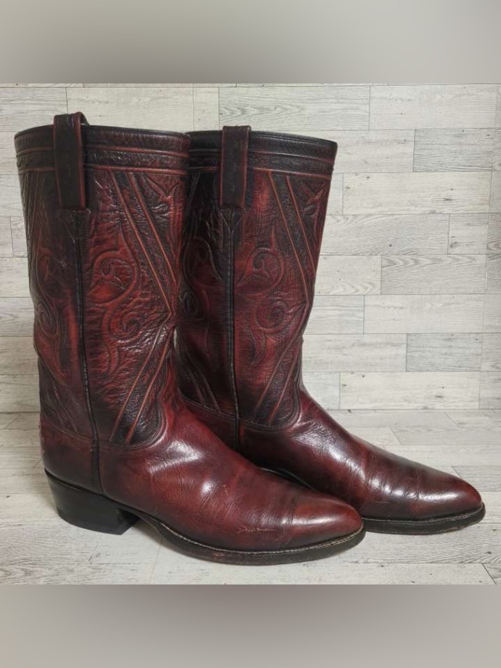 Women’s Lucchese San Antonio Stovepipe Black Cherry Cowboy Boots Size 10 Vintage